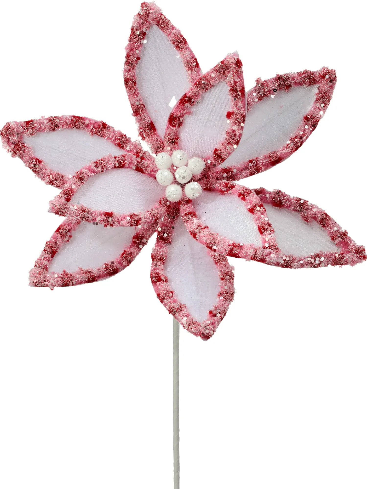 New The Jolly Christmas Shop Regency 22" Candy With Snow And Glitter Poinsettia Stem Christmas Pick MTX73365