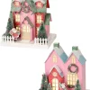 New The Jolly Christmas Shop Regency 10" LED Battery Operated Pink Cardboard Village House Christmas Decoration MTX73877