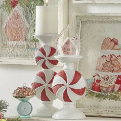 New The Jolly Christmas Shop Regency 9" Or 11.5" Peppermint Candy Candle Holder Christmas Decoration