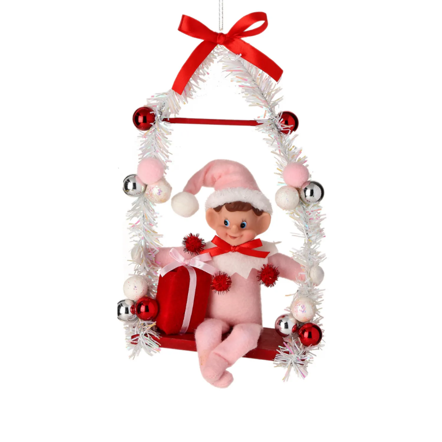 Best The Jolly Christmas Shop Regency 12" Pink Or Red Pixie Elf On Swing Christmas Ornament MTX74256