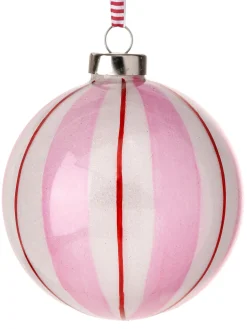 The Jolly Christmas Shop Regency 4" Pink, White, And Red Candy Striped Glass Ball Ornament MTX74727