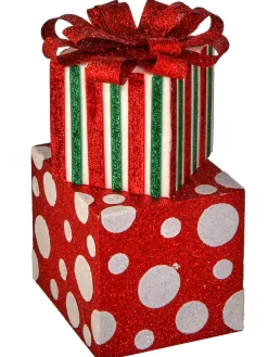 New The Jolly Christmas Shop Regency 12.5" Sparkle Striped And Dotted Gift Box Stack Figure MTX67563