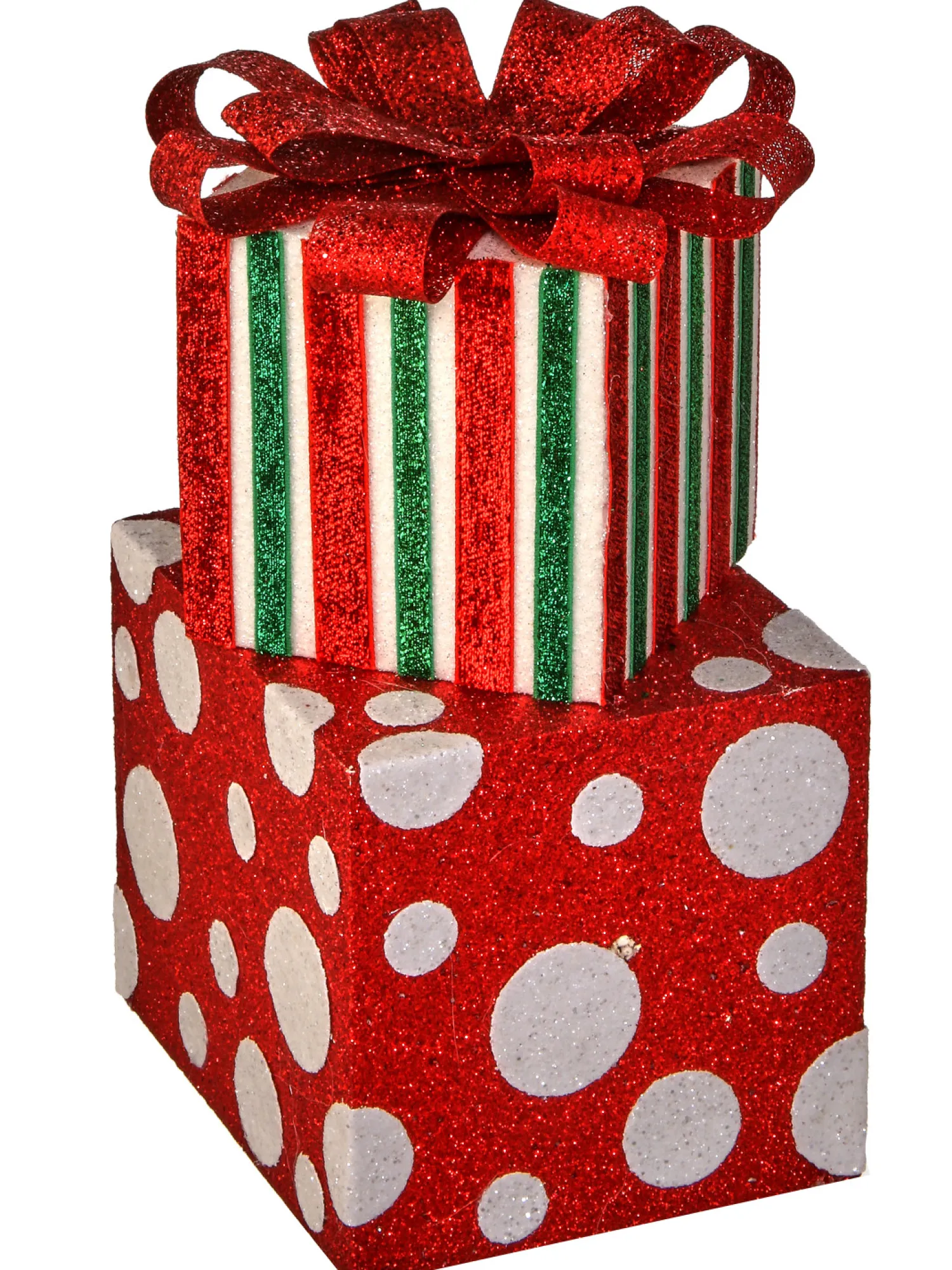 New The Jolly Christmas Shop Regency 12.5" Sparkle Striped And Dotted Gift Box Stack Figure MTX67563