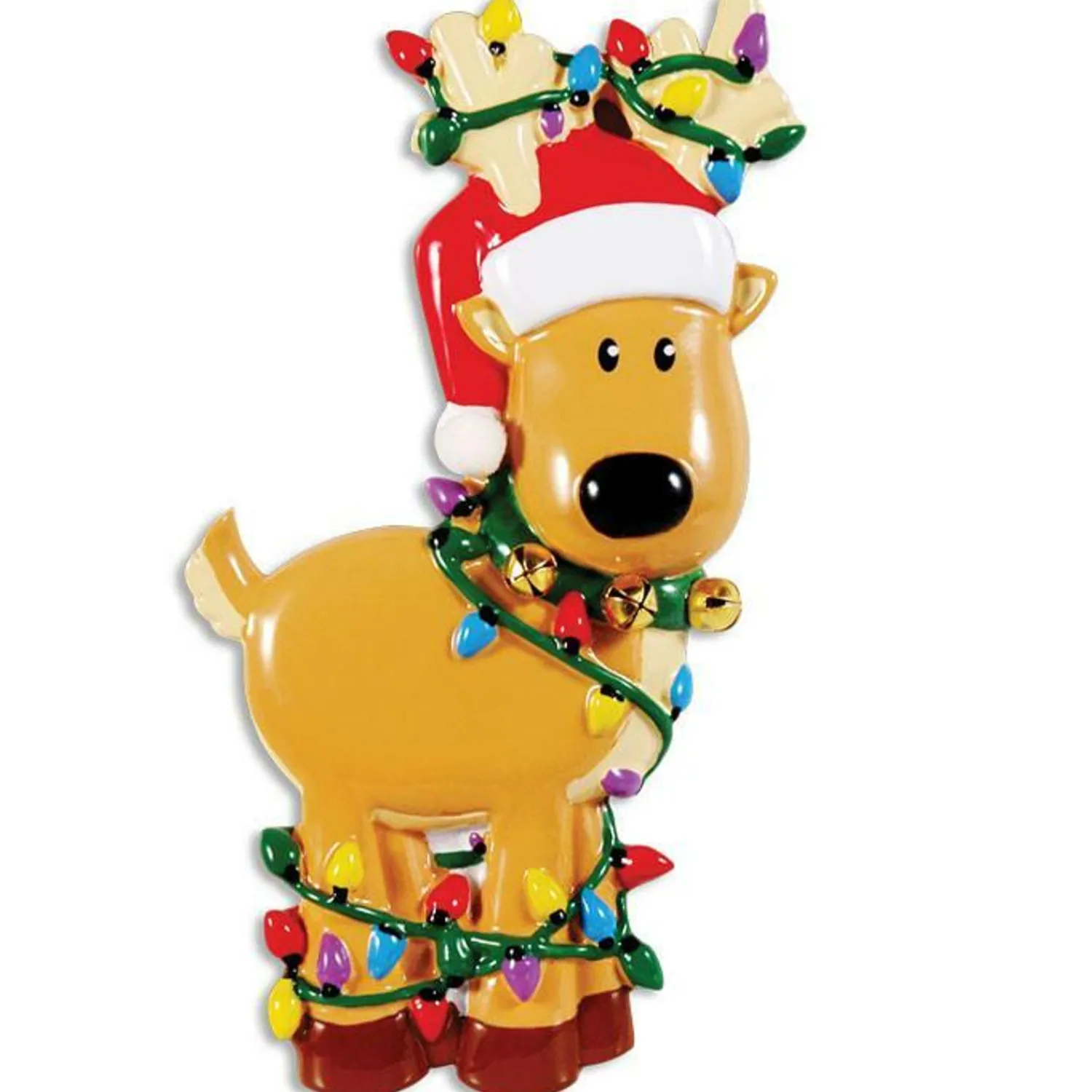 New The Jolly Christmas Shop Reindeer Tangled In Lights Personalized Christmas Ornament OR1370