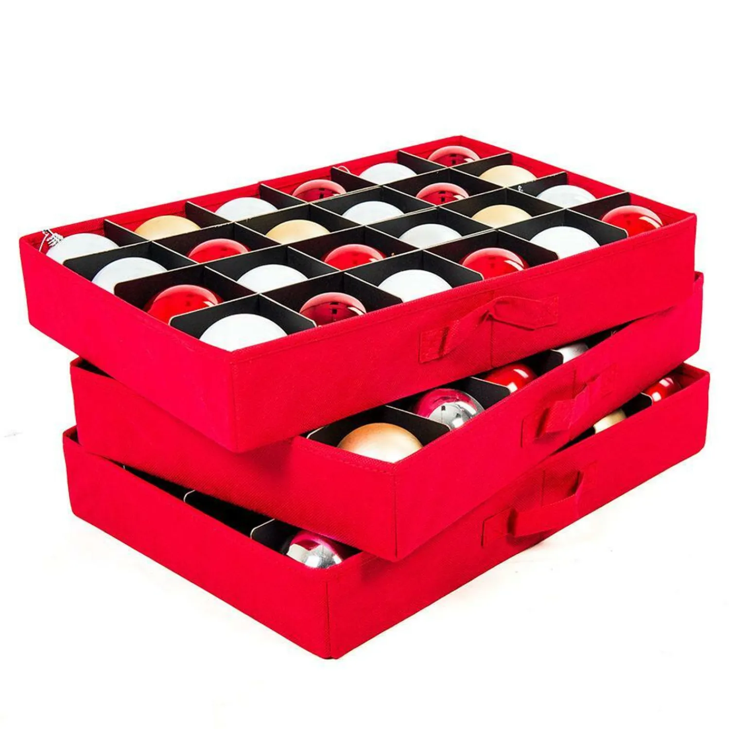 Discount The Jolly Christmas Shop Santa's Bags Red 3 Tray Ornament Storage Drawer With Lid SB-10452-RED