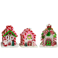 Hot The Jolly Christmas Shop Set Of 3 Battery Operated Lighted Claydough Gingerbread Candy House Christmas Ornament D4107