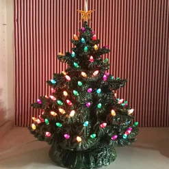 The Jolly Christmas Shop Sierra Lighted Green Ceramic Christmas Tree 16"