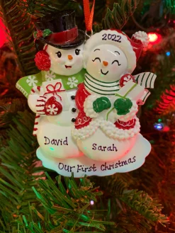 Hot The Jolly Christmas Shop Snowmen Couple Personalized Christmas Ornament OR2390