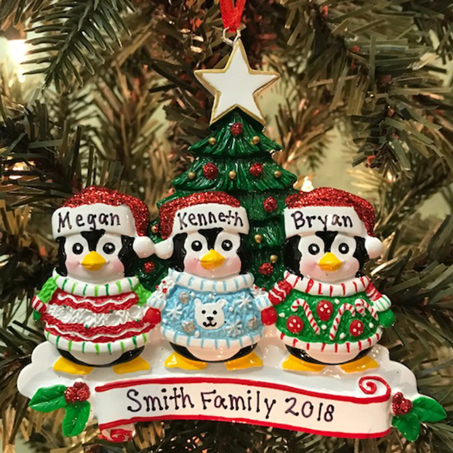New The Jolly Christmas Shop Ugly Sweater Penguin Family Of 3 Personalized Christmas Ornament