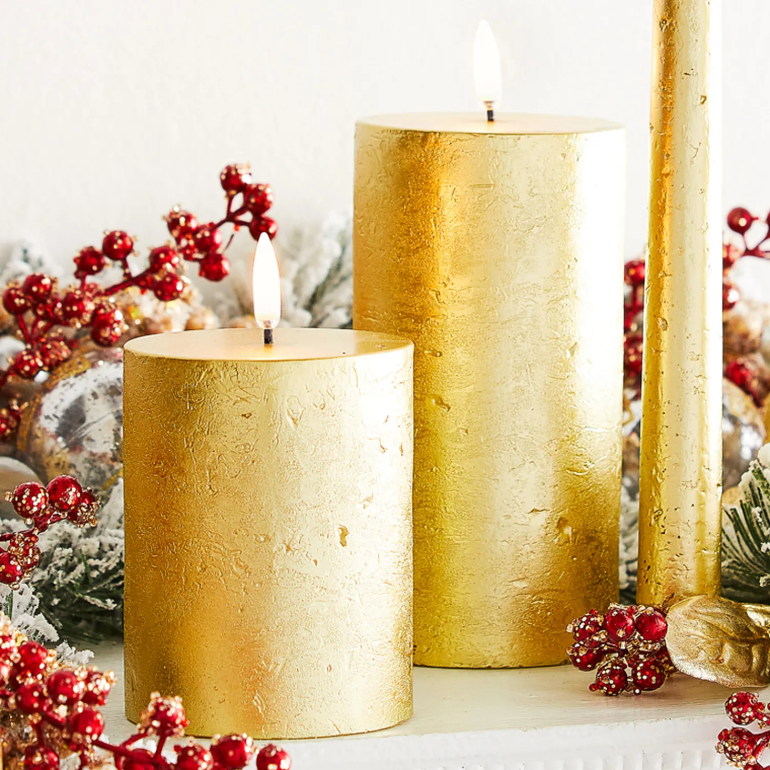 Outlet The Jolly Christmas Shop Uyuni 3" X 5" Or 7" Gold Texture Flat Top Flicker Flame Pillar Candle