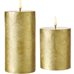Outlet The Jolly Christmas Shop Uyuni 3" X 5" Or 7" Gold Texture Flat Top Flicker Flame Pillar Candle
