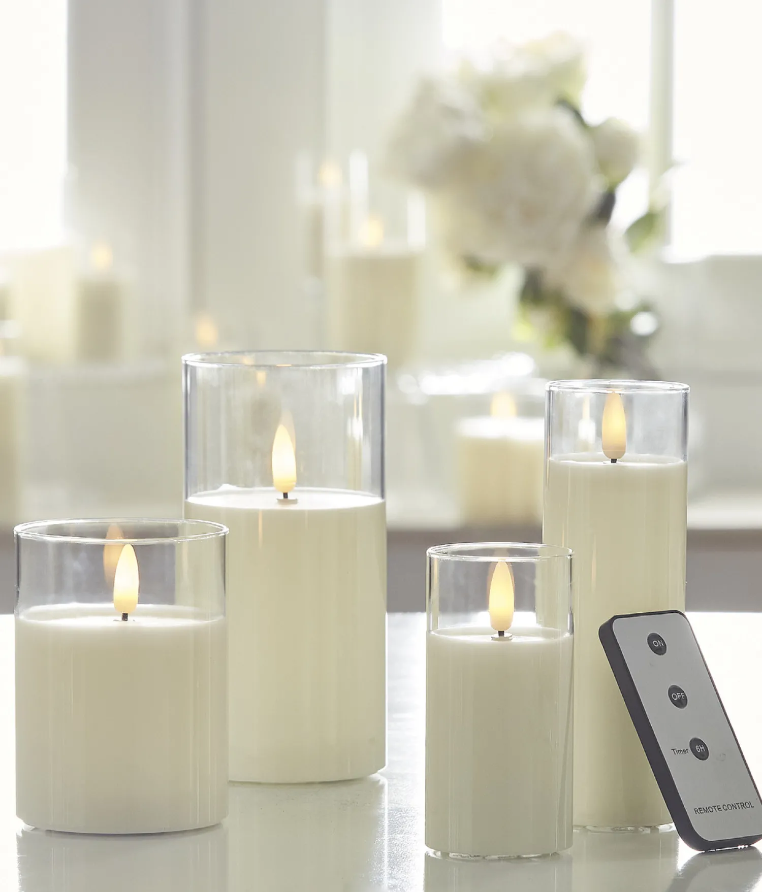 Clearance The Jolly Christmas Shop Uyuni Moving Flame Clear Glass Ivory Pillar Battery Candle