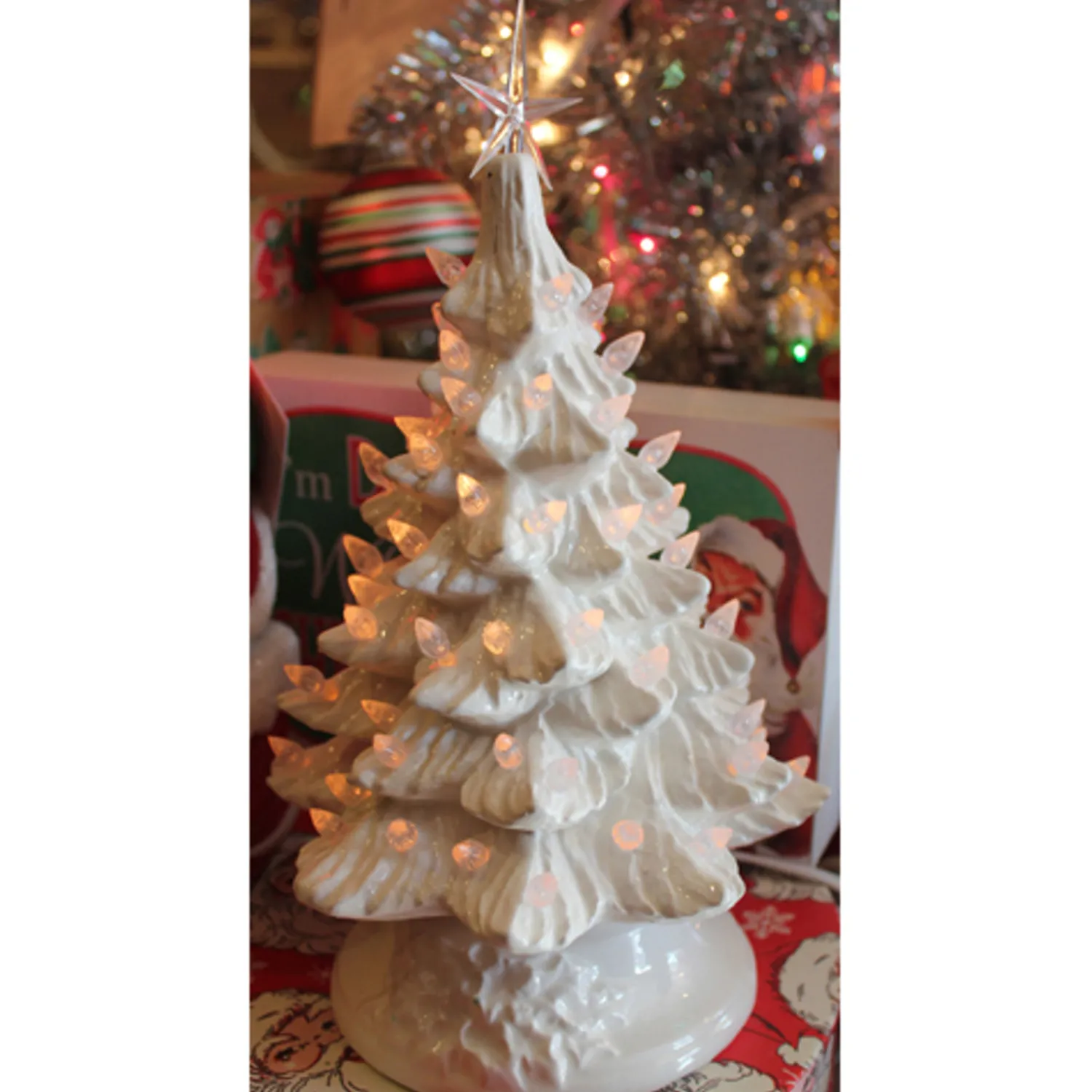 Best The Jolly Christmas Shop White Ceramic Lighted Christmas Tree 12"