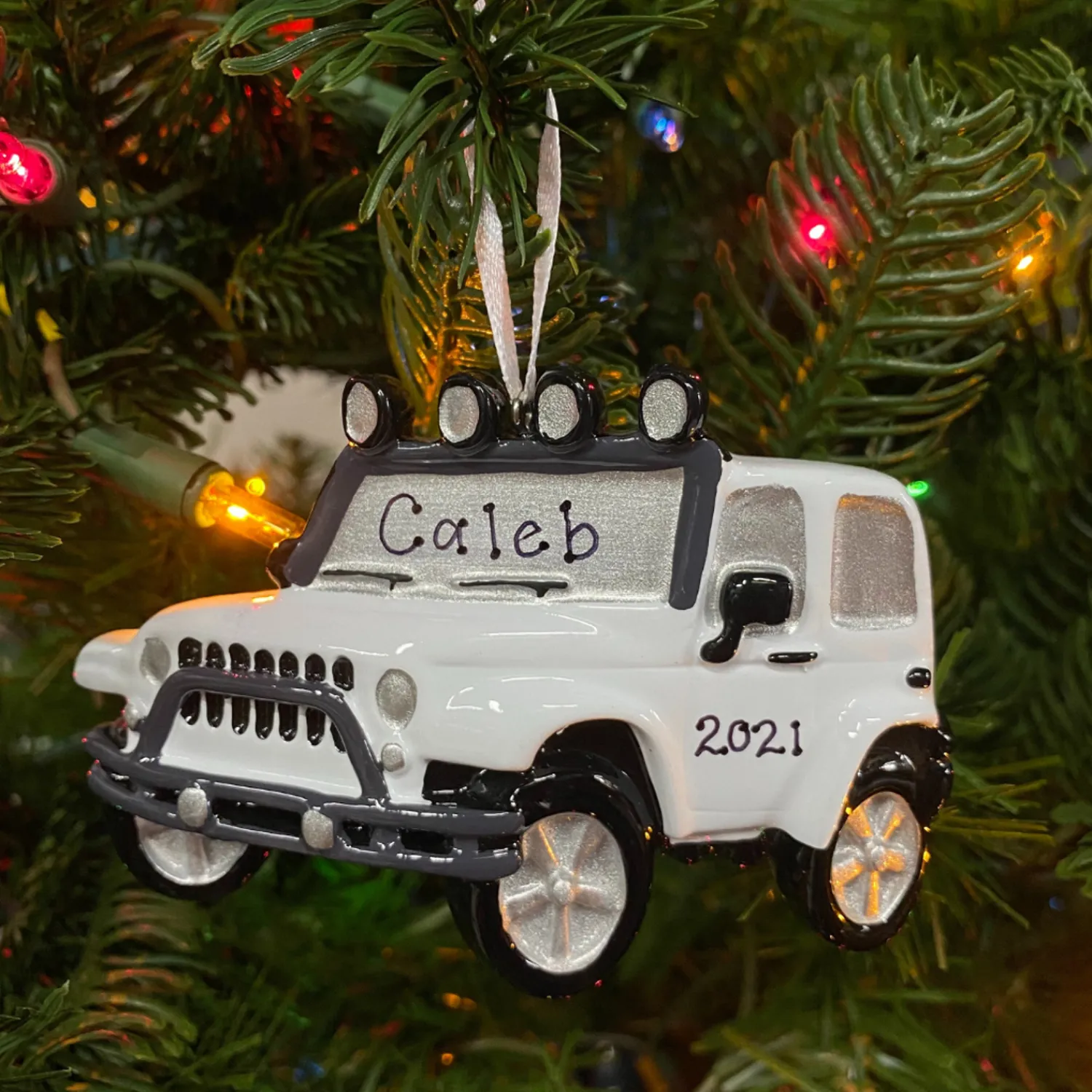 Discount The Jolly Christmas Shop White Jeep 4X4 Personalized Christmas Ornament White OR1763-W
